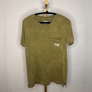PINK Victoria's Secret Washed Olive Short Sleeve Tee